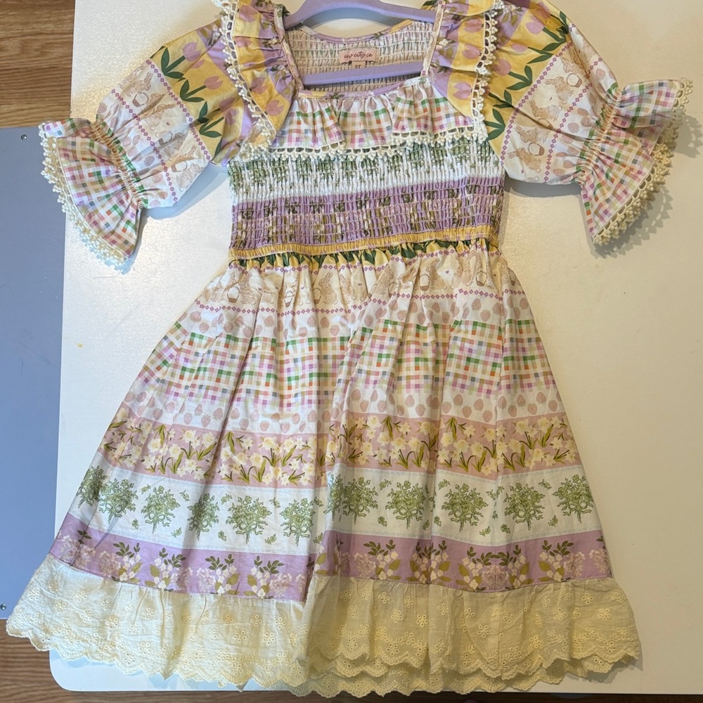 Ivy City Co Pastel Purple, Yellow & Green Patterned Girls Dress